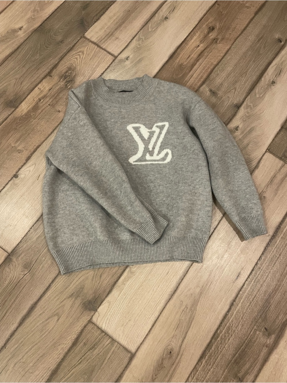 Louis Vuitton Gray Crewneck Sweater with White LV Logo